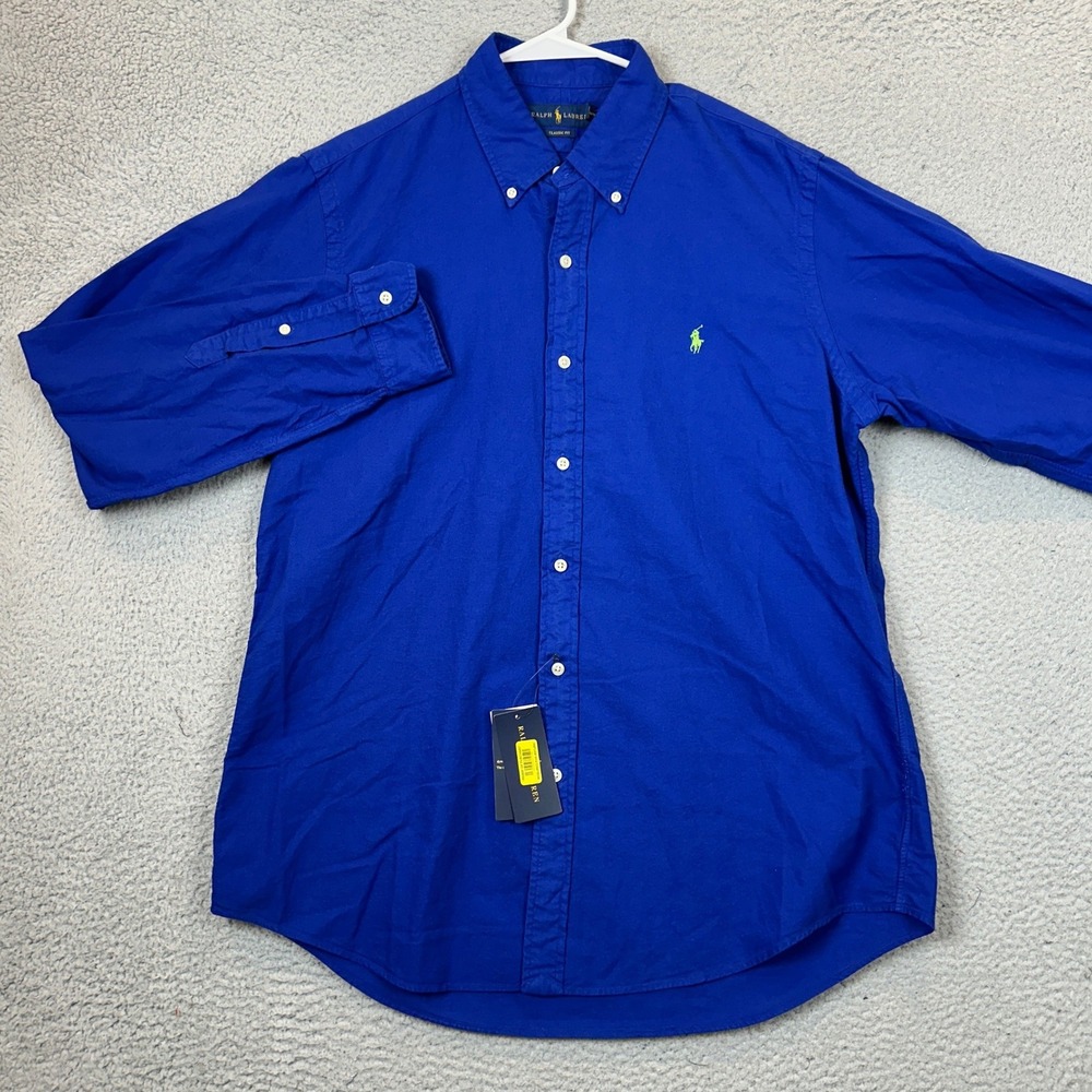 NEW Ralph Lauren Shirt Mens Large Classic Fit Blue Button Down Pony Long Sleeve